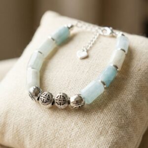 Bracelet Artisanale en Aigue-Marine - Pierres naturelles - chainette argentée
