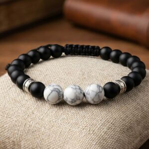 Bracelet artisanal en Onyx Noir Mat et Howlite Blanche - Pierres Naturelles de 8 et 10mm