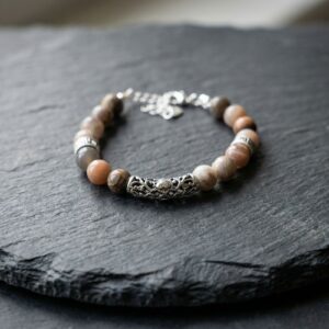 Bracelet Artisanale en Agate Rayée - Pierres Naturelles 8mm - Finitions Argentées
