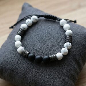 Bracelet Homme Onyx noir mat et Howlite blanche - Bracelet équilibre artisanal
