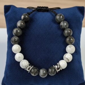 Bracelet Artisanal en Howlite et Labradorite Noire - Perles en Pierres Naturelles de 10mm