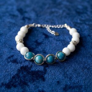 Bracelet Femme Artisanal en Apatite Bleue et Jade Blanc - Pierres naturelles de 8 mm - Finitions Argentées