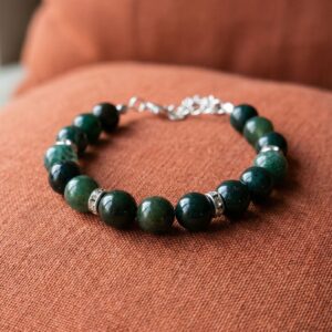 Bracelet Artisanal en Agate Mousse - Pierres Naturelles de 8mm - Finitions Argentées