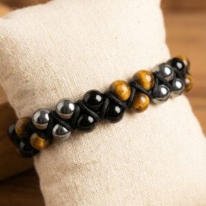 Bracelet Triple en Onyx Noir, Hématite et Œil de Tigre - Pierres naturelles de 8mm