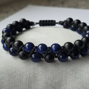 Bracelet double en Onyx Noir Mat et Œil de Tigre Bleu - Perles en pierres naturelles de 8mm