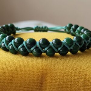 Bracelet Shamballa en Œil de Tigre Vert - Pierres Naturelles de 6mm - Artisanat Tressé Main