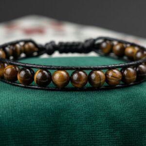 Bracelet artisanal "Ancrage Brun" - Tissage de Perles en pierre naturelle d'Œil de Tigre de 8mm