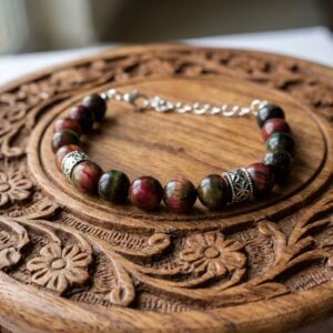 Bracelet Artisanal en Oeil de Tigre Multicolore Galaxie - Perles 8mm et Argent