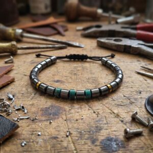 Bracelet Artisan His en Hématite et Jaspe Vert - Bijou Homme Élégance Naturelle