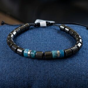 Bracelet Ajustable en Hématite et Apatite Bleue - Artisanat Pierre Naturelle