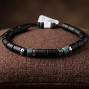 Bracelet Homme en Agate Noire Mate et Jaspe Impérial - Design Artisanal Élégant