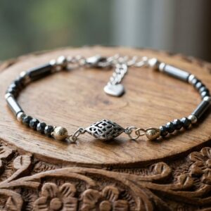 Bracelet en Hématite et Tourmaline Artisanal - Bijou de Protection Élégant
