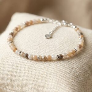 Bracelet Artisanal en Pierre de Lune - Perles en Pierres Naturelles de 3mm - Finitions argentées