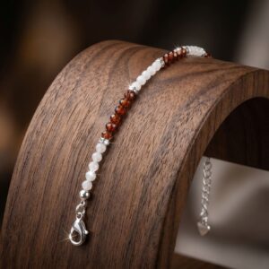 Bracelet artisanal "Zorya pur (III) " - Zircon orange & Jade blanc - chainette argentée