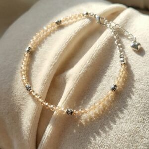 Bracelet artisanal "Zorya (a)" - Zircon champagne- chainette argentée