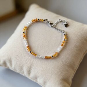 Bracelet artisanal "Zénéra pur (III) - Zircon orange et blanc- chainette argentée