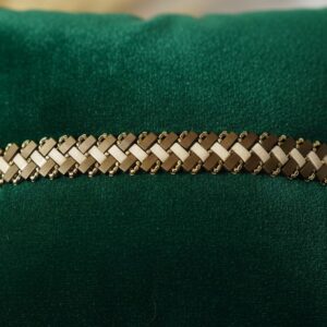 Bracelet Artisanat "Tuile Claire (I)" - Tissage en perles Miyuki beige et bronze - Finitions dorées en acier inoxydable