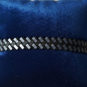 Bracelet Artisanal "Toit Sombre (II)" - Tissage en perles Miyuki Noir et bleu Mate - Finitions argentées