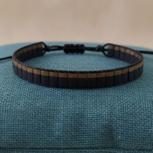 Bracelet artisanal "Horizon (I)" - Tissage en Perles Miyuki Tila Noir et Bronze