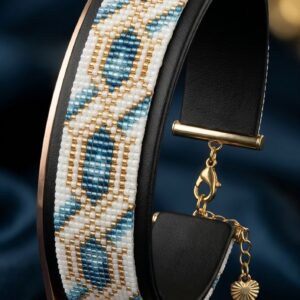 Bracelet Manchette Artisanale Miyuki - Harmonie Bleu et Or - acier inoxydable doré