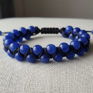 Bracelet Double en Jade Bleu et Cordon Noir - Pierres Naturelles de 8mm