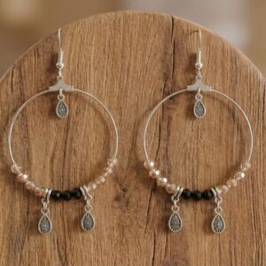 Boucles d'oreilles créoles Tourmaline Noire et Zircon Champagne - Artisanat Français