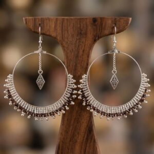 Boucles d'oreilles façon Créoles Artisanales Miyuki brun et argent - Design Bohème Chic - Crochets en argent S925