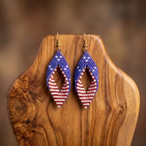 Boucles d'oreilles drapeau USA - tissage perles miyuki - acier inoxydable doré