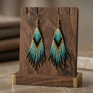 Boucles d'Oreilles Franges Miyuki vert et noir - Bijou Artisanal Bohème - Crochets en acier inoxydable doré