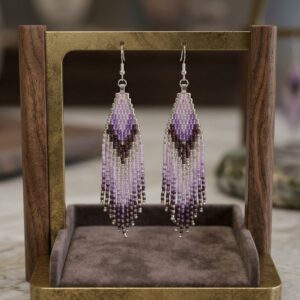 Boucles d'Oreilles Artisanales en Perles Miyuki - Teintes Mauve et Améthyste