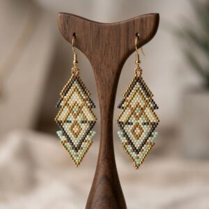 Boucles d'Oreilles Artisanales en Perles Miyuki - Motif Losange Bohème Chic