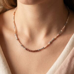 Collier en Pierre de Lune, Goldstone et Hématite - Bijou Artisanal Féminin - chainette en acier inoxydable