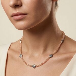 Collier en Zircon Champagne et Perles Artisanales - Élégance Naturelle - Finitions argentées