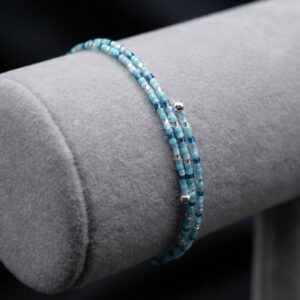 Bracelet fin Multirang en Perles Miyuki Bleue et Argenté - Bijou Artisanal