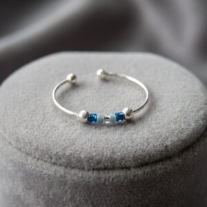Bague fine Argentée et Perles Miyuki Bleues - Artisanat Français