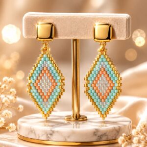 Boucles d'Oreilles Losange en Perles Miyuki – Éclat Pastoral et Artisanal