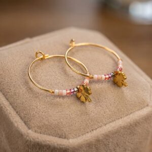 Créoles Dorées Artisanales - Perles Miyuki et Trèfle Porte-Bonheur